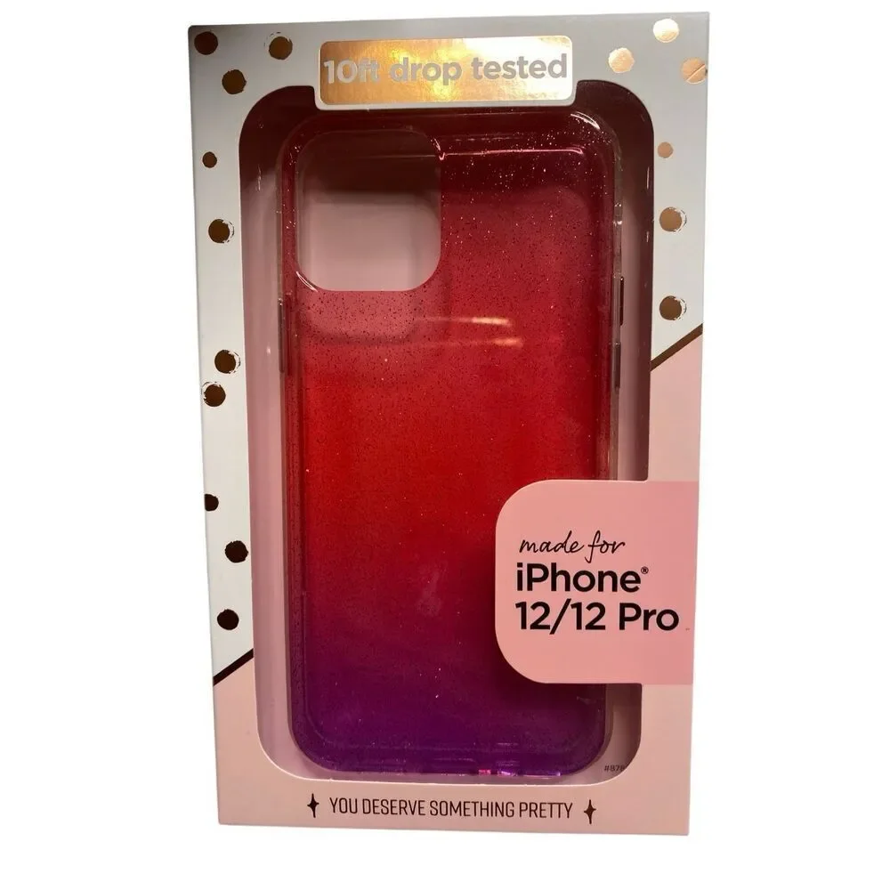 Fellowes iPhone 12 12 Pro Case Glitter Pink Purple Ombre Shockridge 10ft Drop